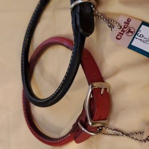 Dog collars set of 2 real rolled leather in black and red size 16
